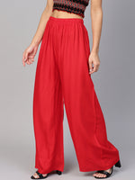 Thumbnail for Jompers Women's Red Straight Elasticated Palazzo - Distacart