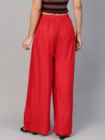 Thumbnail for Jompers Women's Red Straight Elasticated Palazzo - Distacart