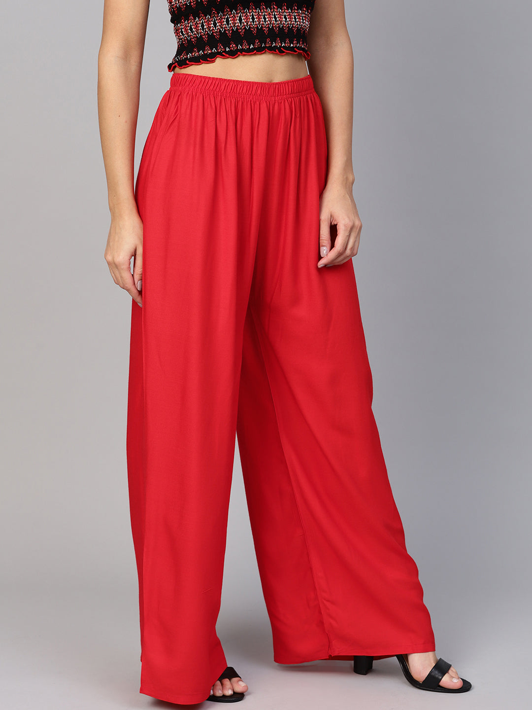 Jompers Women's Red Straight Elasticated Palazzo - Distacart