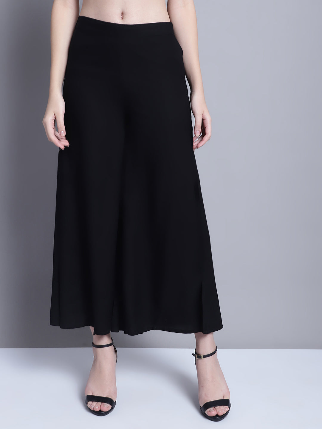 Jompers Women's Black Straight Partially Elasticated Palazzo - Distacart