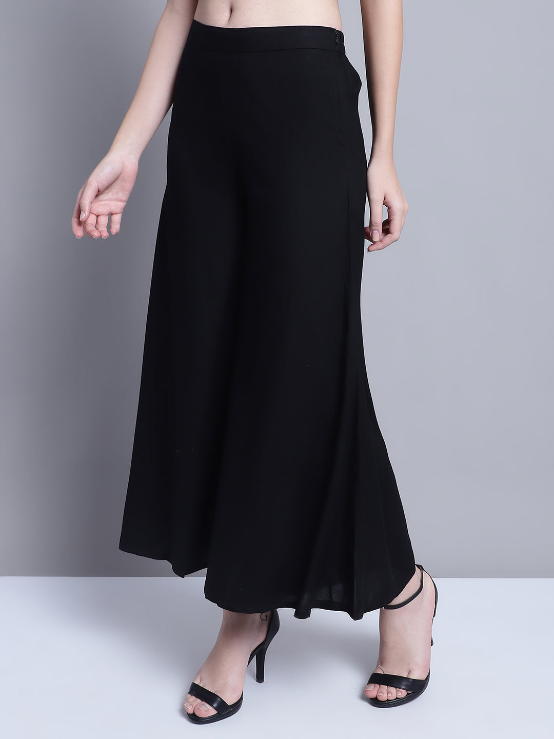 Jompers Women's Black Straight Partially Elasticated Palazzo - Distacart
