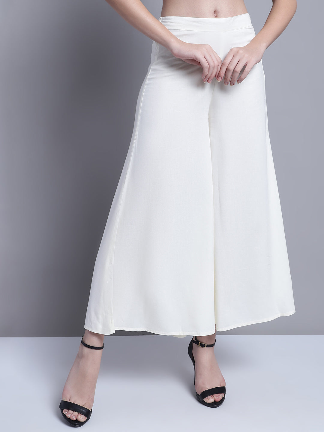 Jompers Women's Off-White Straight Partially Elasticated Palazzo - Distacart