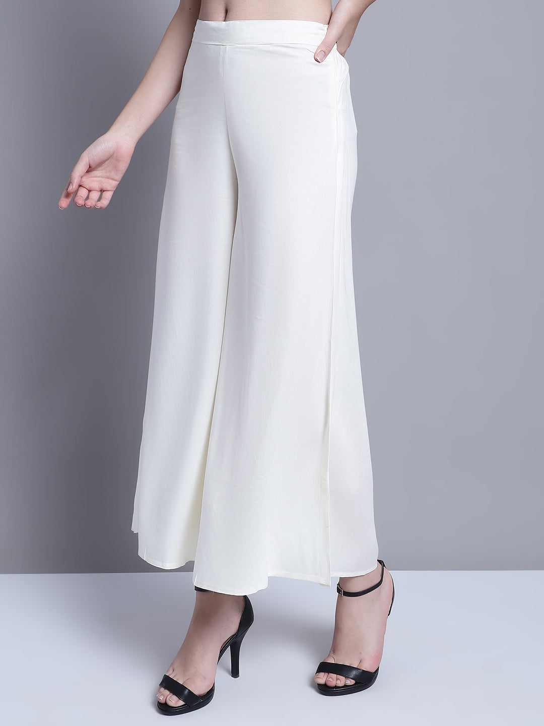 Jompers Women's Off-White Straight Partially Elasticated Palazzo - Distacart