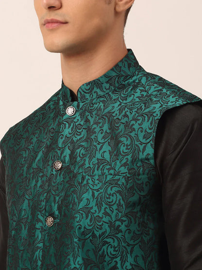 Jompers Men's Green Woven Design Nehru Jacket - Distacart