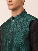 Thumbnail for Jompers Men's Green Woven Design Nehru Jacket - Distacart