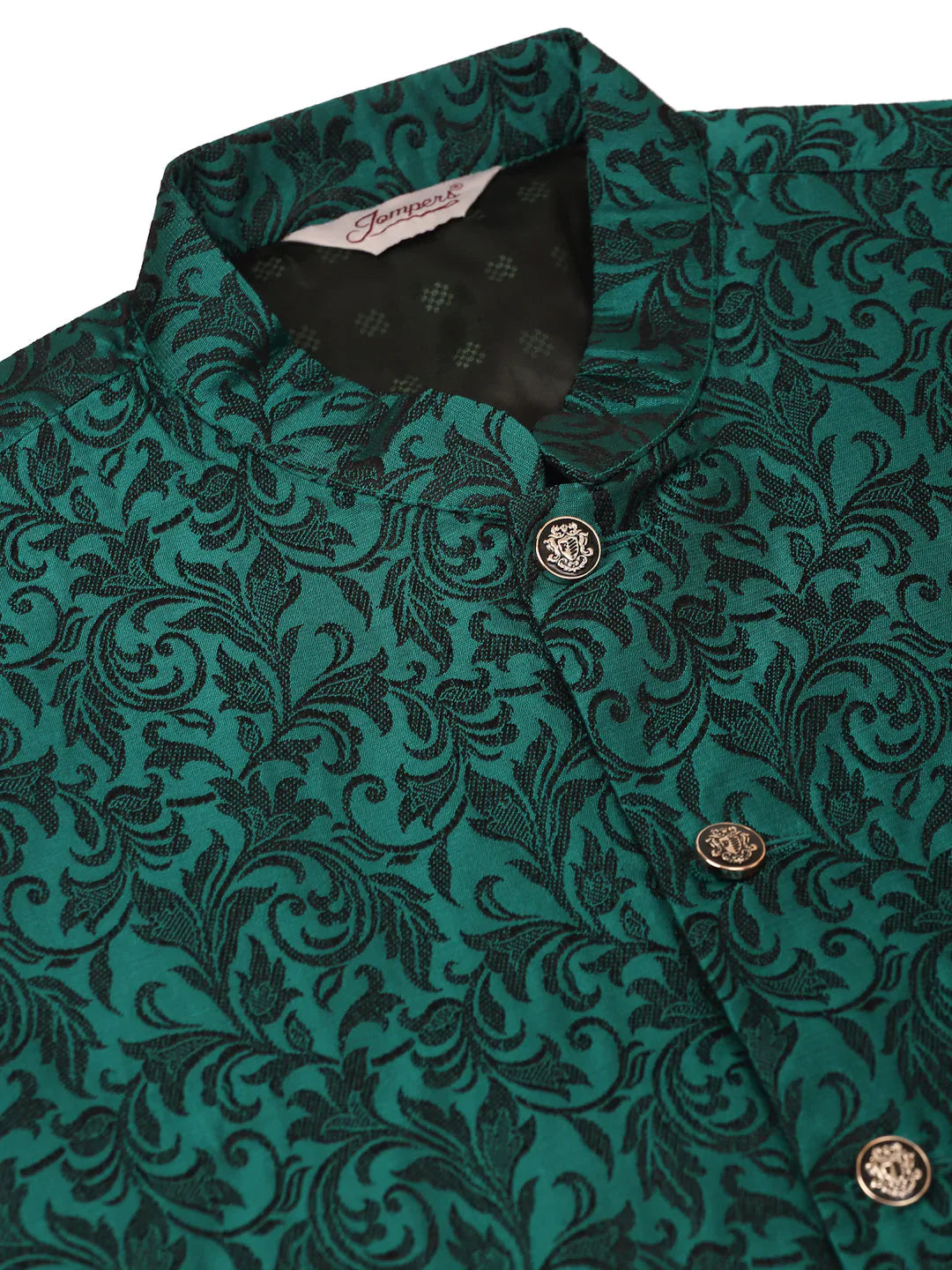 Jompers Men's Green Woven Design Nehru Jacket - Distacart