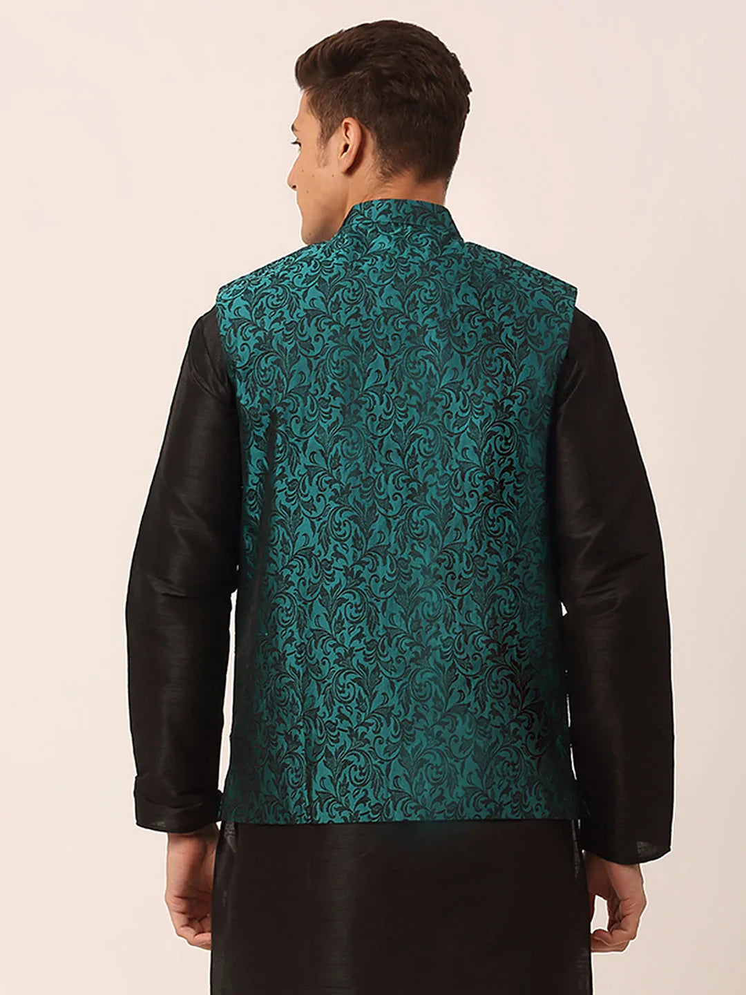 Jompers Men's Green Woven Design Nehru Jacket - Distacart