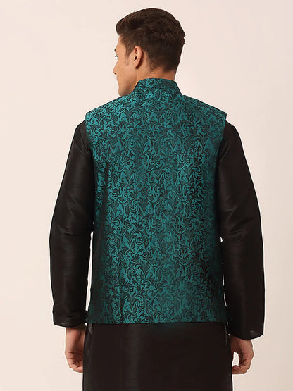 Jompers Men's Green Woven Design Nehru Jacket - Distacart