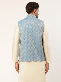 Thumbnail for Jompers Men's Sky Blue Woven Design Nehru Jacket - Distacart