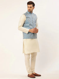 Thumbnail for Jompers Men's Sky Blue Woven Design Nehru Jacket - Distacart