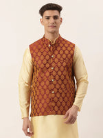 Thumbnail for Jompers Men's Maroon Self-Designed Waistcoat - Distacart