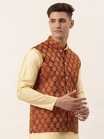 Thumbnail for Jompers Men's Maroon Self-Designed Waistcoat - Distacart