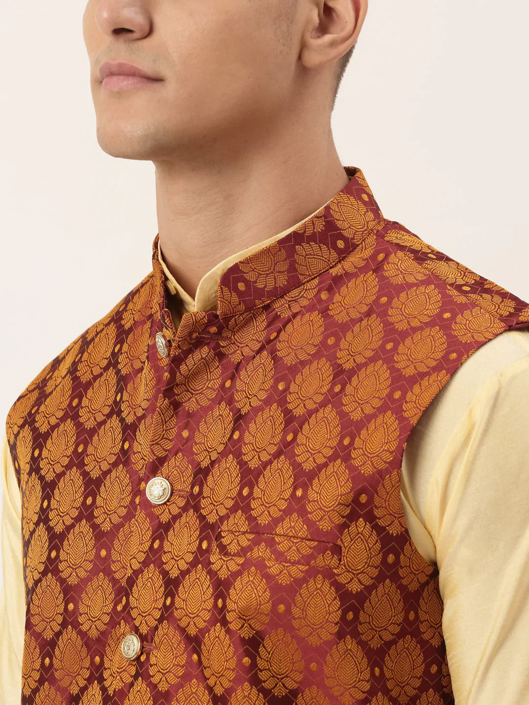 Jompers Men's Maroon Self-Designed Waistcoat - Distacart