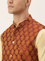 Thumbnail for Jompers Men's Maroon Self-Designed Waistcoat - Distacart
