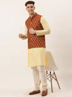 Thumbnail for Jompers Men's Maroon Self-Designed Waistcoat - Distacart