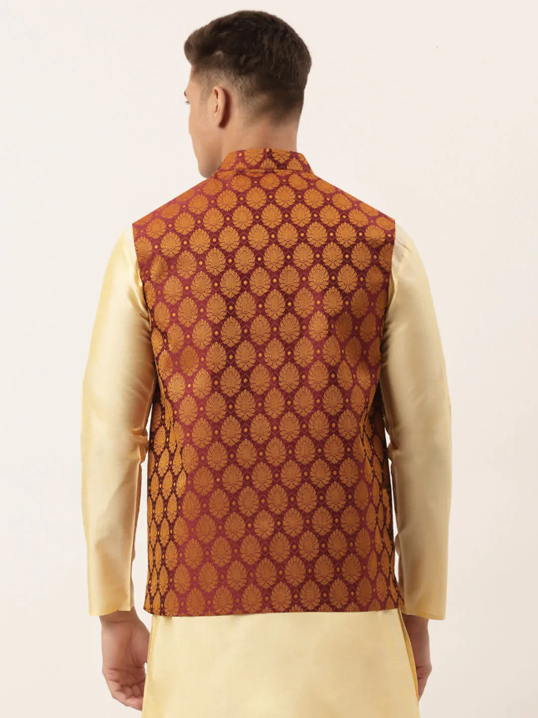 Jompers Men's Maroon Self-Designed Waistcoat - Distacart