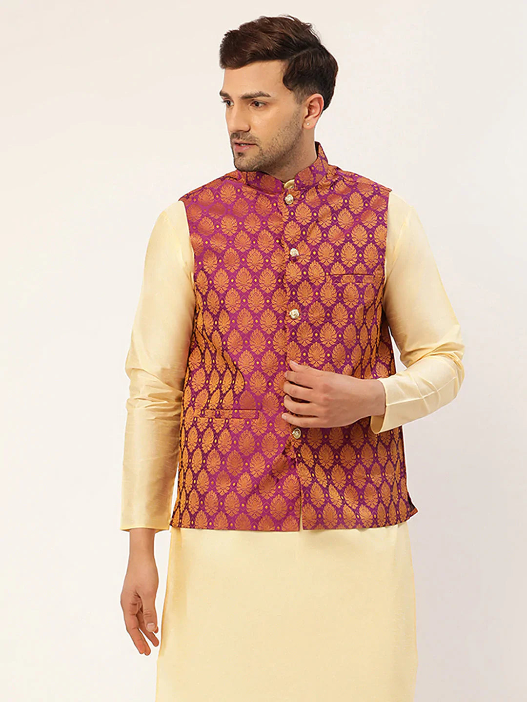 Jompers Men's Pink Self-Designed Waistcoat - Distacart