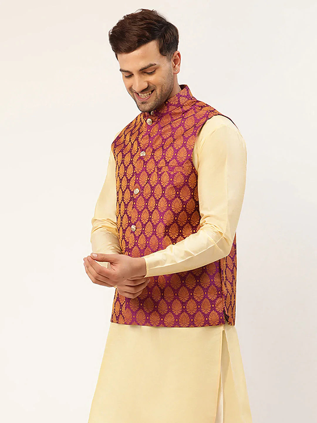 Jompers Men's Pink Self-Designed Waistcoat - Distacart