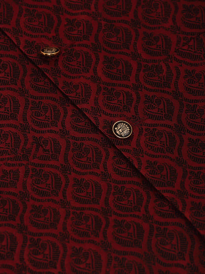 Jompers Men's Maroon Self-Designed Maroon Waistcoat - Distacart