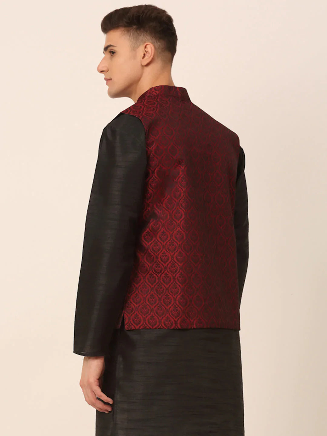 Jompers Men's Maroon Self-Designed Maroon Waistcoat - Distacart