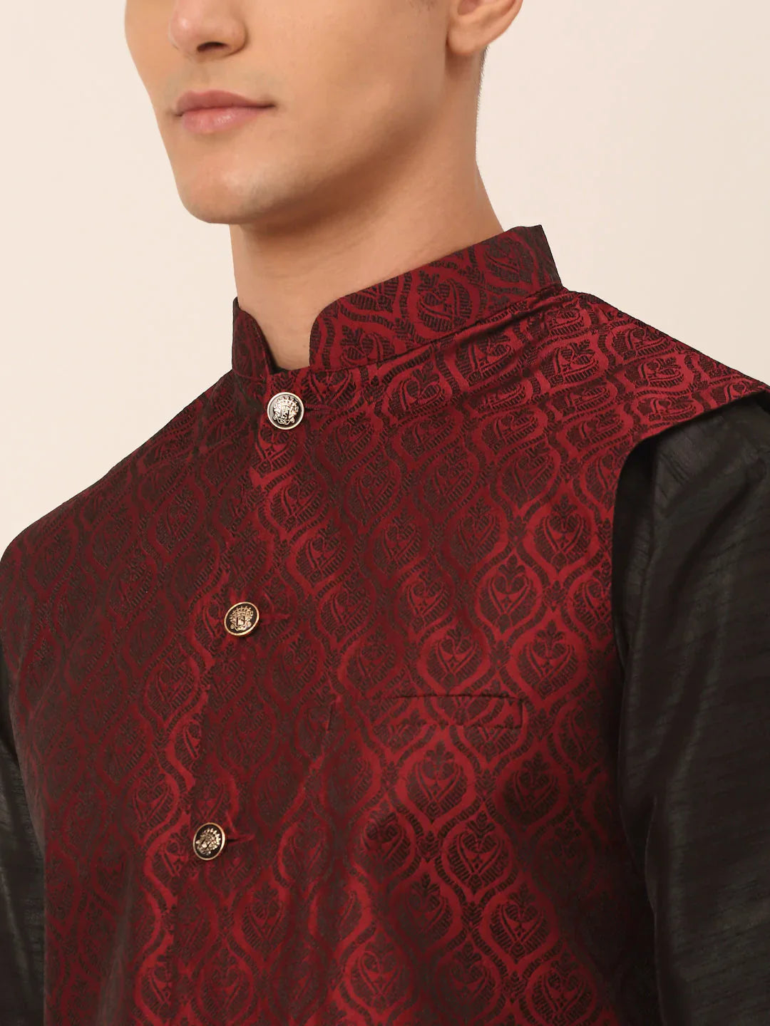 Jompers Men's Maroon Self-Designed Maroon Waistcoat - Distacart