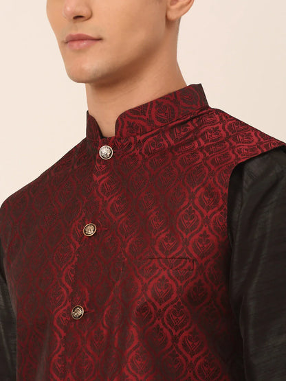 Jompers Men's Maroon Self-Designed Maroon Waistcoat - Distacart