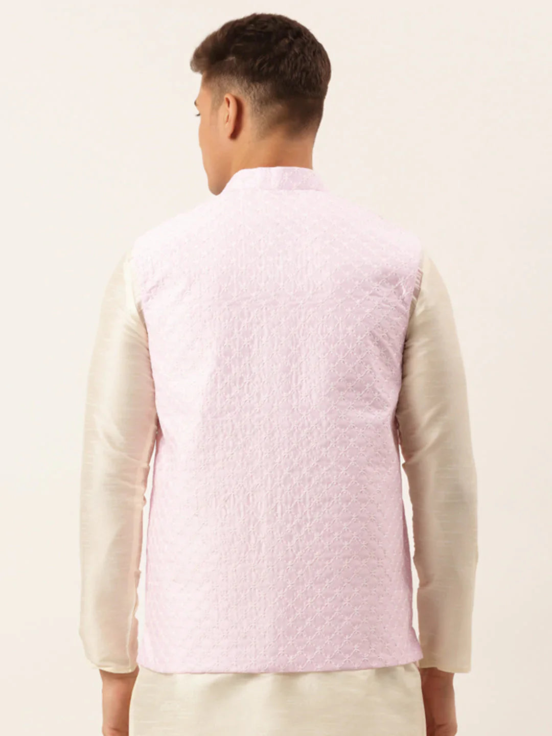 Jompers Men's Pink Pink and White Embroidered Nehru Jacket - Distacart