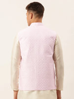 Thumbnail for Jompers Men's Pink Pink and White Embroidered Nehru Jacket - Distacart