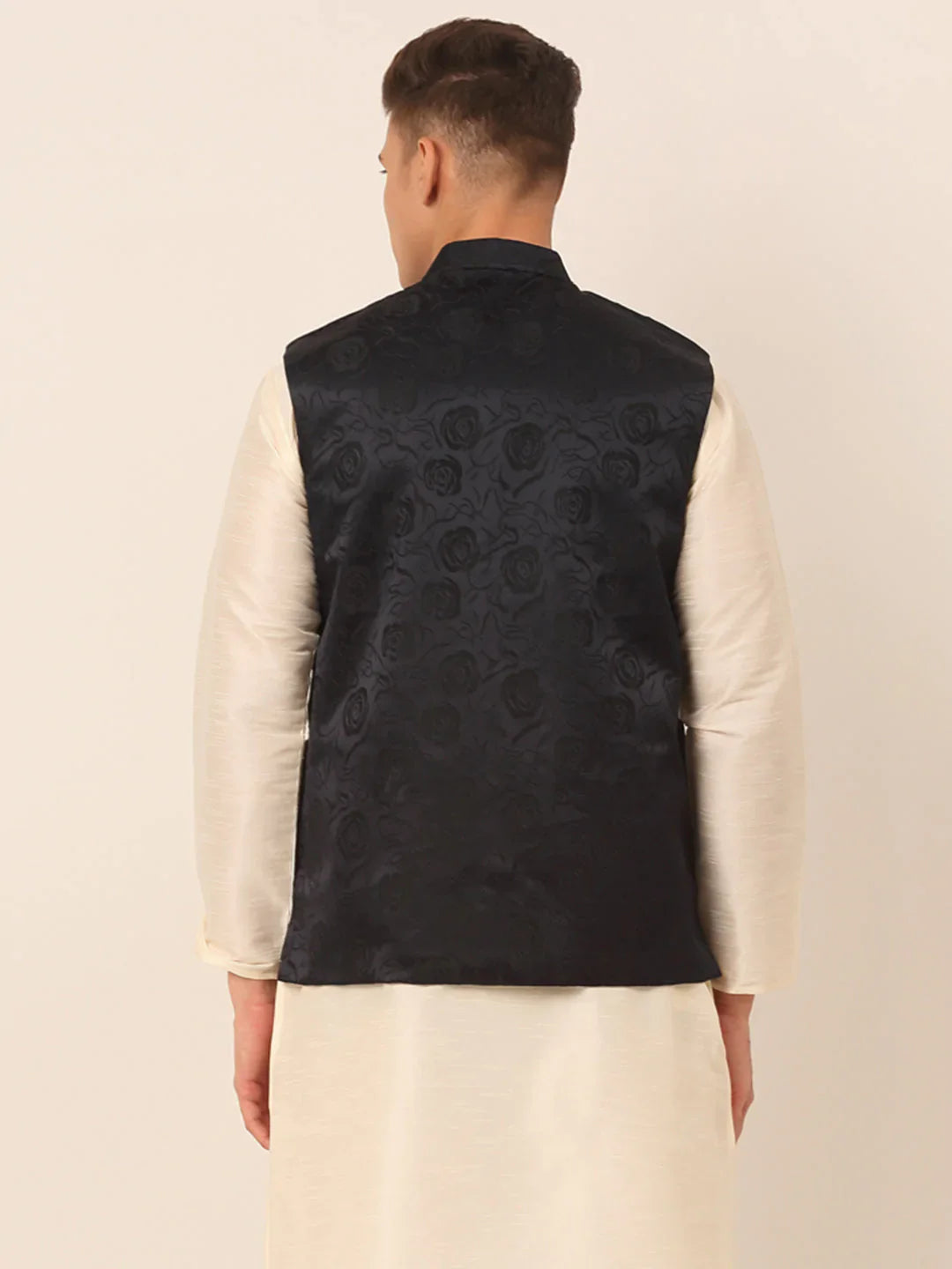 Jompers Men's Navy & Black embossed Nehru Jacket - Distacart