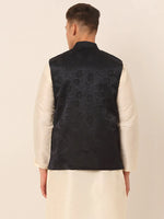 Thumbnail for Jompers Men's Navy & Black embossed Nehru Jacket - Distacart