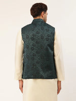 Thumbnail for Jompers Men's Teal & Black embossed Nehru Jacket - Distacart