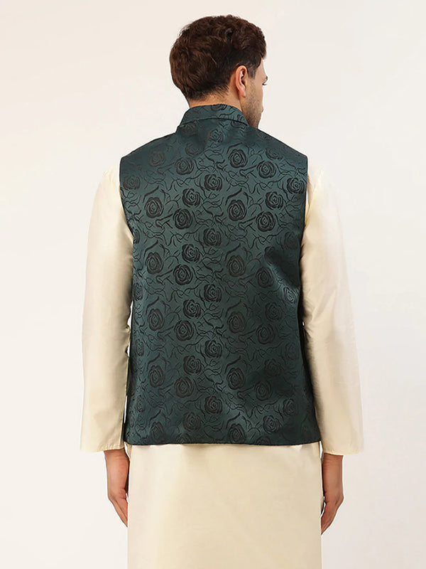 Jompers Men's Teal & Black embossed Nehru Jacket - Distacart