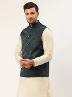 Thumbnail for Jompers Men's Teal & Black embossed Nehru Jacket - Distacart