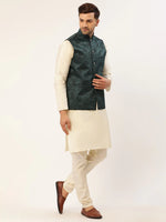 Thumbnail for Jompers Men's Teal & Black embossed Nehru Jacket - Distacart