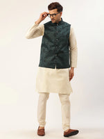 Thumbnail for Jompers Men's Teal & Black embossed Nehru Jacket - Distacart