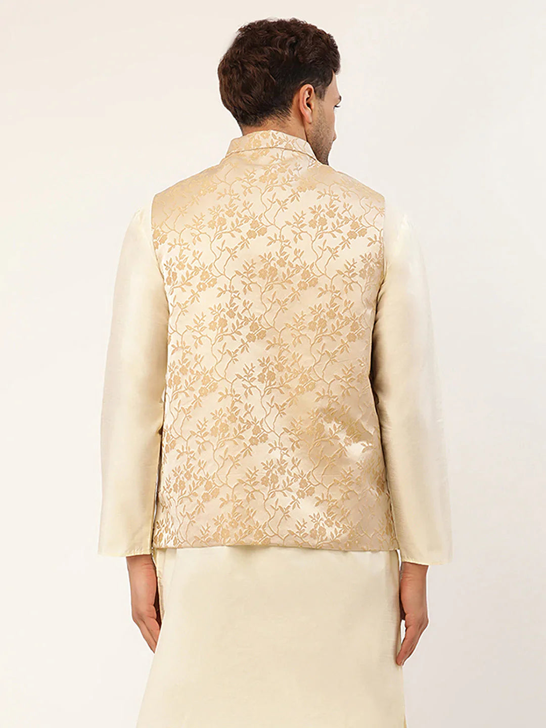 Jompers Men's Beige embossed Nehru Jacket - Distacart