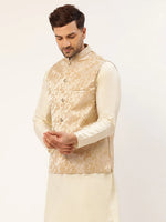 Thumbnail for Jompers Men's Beige embossed Nehru Jacket - Distacart