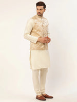 Thumbnail for Jompers Men's Beige embossed Nehru Jacket - Distacart