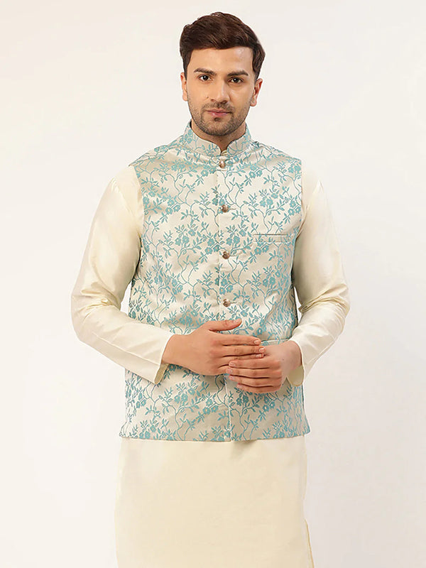 Jompers Men's Blue embossed Nehru Jacket - Distacart