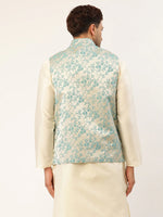 Thumbnail for Jompers Men's Blue embossed Nehru Jacket - Distacart