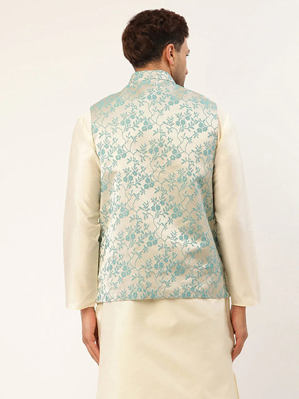 Jompers Men's Blue embossed Nehru Jacket - Distacart