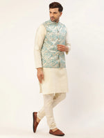 Thumbnail for Jompers Men's Blue embossed Nehru Jacket - Distacart