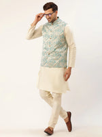Thumbnail for Jompers Men's Blue embossed Nehru Jacket - Distacart