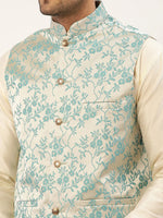 Thumbnail for Jompers Men's Blue embossed Nehru Jacket - Distacart