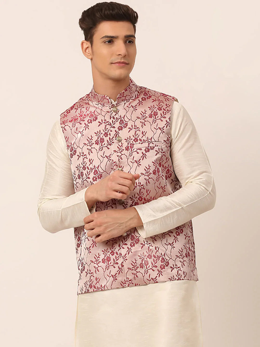 Jompers Men's Maroon Floral Design Nehru Jacket - Distacart