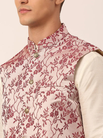 Jompers Men's Maroon Floral Design Nehru Jacket - Distacart