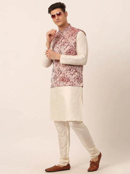 Jompers Men's Maroon Floral Design Nehru Jacket - Distacart