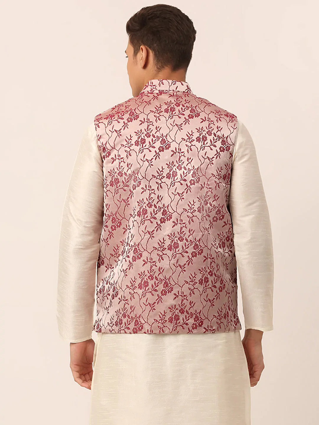 Jompers Men's Maroon Floral Design Nehru Jacket - Distacart