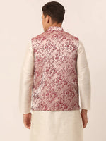 Thumbnail for Jompers Men's Maroon Floral Design Nehru Jacket - Distacart