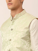 Thumbnail for Jompers Men's Pista Green Floral Design Nehru Jacket - Distacart